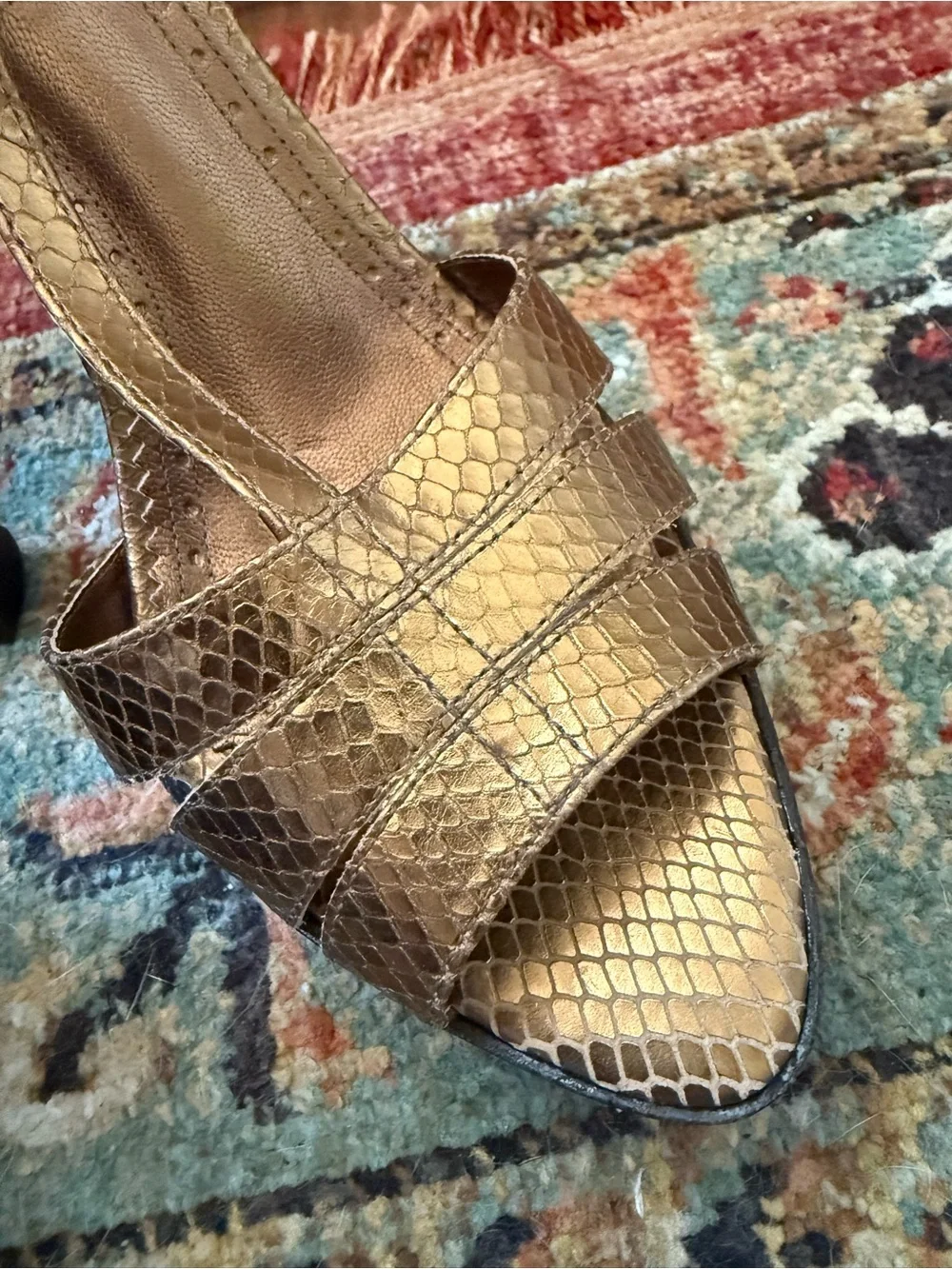 Via Spiga Bronze Snake-Embossed y2k Platform Slingback Heels